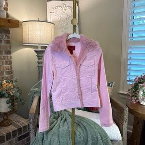 Paris Blues Pink Corduroy Jean Jacket with Faux Fur Collar